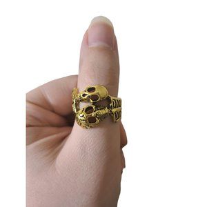 Skeletons Ring, Gold Color, Unisex, Halloween Jewelry